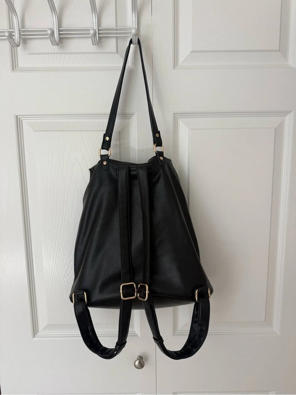 Classic Black Leather Backpack